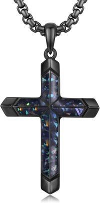 wholesale 925 Sterling Silver Black Abalone Shell Inlay Cross Pendant Chain Necklace for Men's Religious s -A05 - Black Cross with Abalone Shell Gravel