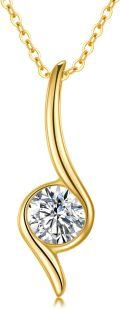 wholesale 14K Gold Pendant with Round Cut Moissanite and Curved Design - Christmas Gift for Women-0-0