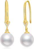wholesale 14K Gold Freshwater Pearl & Moissanite Drop Earrings, 8mm Round Pearl, Real Solid Gold Jewelry for Women-0-0