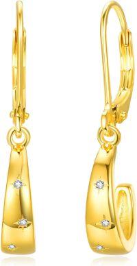 wholesale Gold-plated 925 Sterling Silver Starry Drop Dangle Huggie Earrings for Women-Tapered Lever Back Earrings