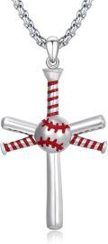 wholesale 925 Sterling Silver Baseball Bat and Ball Pendant Necklace for Women & Men-0-0