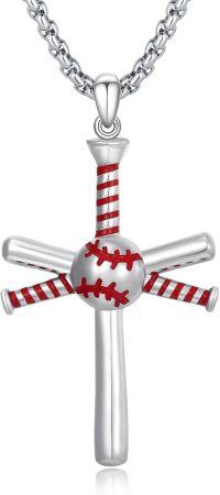 wholesale 925 Sterling Silver Baseball Bat and Ball Pendant Necklace for Women & Men-Baseball