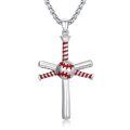 wholesale 925 Sterling Silver Baseball Cross Pendant Necklace With Red Detailing-0-0