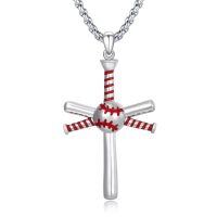 wholesale 925 Sterling Silver Baseball Cross Pendant Necklace With Red Detailing-Baseball