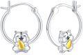 wholesale 925 Sterling Silver Cartoon Hamster Huggable Hoop Earrings for Sensitive Ears-0-0
