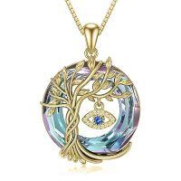 wholesale TOUPOP Evil Eye Necklace 925 Sterling Silver Tree Of Life Circle Crystal Pendant Necklace Protection Jewelry Amulet Christmas Gifts For Women Her -color_name:Evil Eye-Purple Crystal-Gold