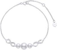 wholesale 10k Gold Infinity Bracelet with Moissanite and Freshwater Cultured Pearls 6.8-8.4 inches-14k White Gold gold