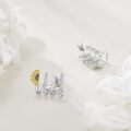 wholesale 925 Sterling Silver Sunflower CZ Bar Studs with Leaf Design for Women-0-4
