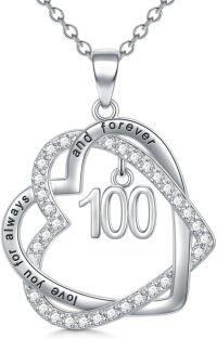 wholesale TOUPOP 100th Birthday Gifts For Women 925 Sterling Silver Forever Love Heart Pendant Necklace Sweet 100 Necklace Anniversary Jewelry 100 Years Old Jewelry Gifts For Her Friend Mom Mother -undefined