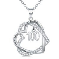 wholesale TOUPOP Gifts For Her 925 Sterling Silver Necklace Forever Love Heart Pendant Heart Year Old Jewelry Anniversary Birthday Christmas Gifts Women Girlfriend Wife Mom Grandma Daughter -style_name:100th