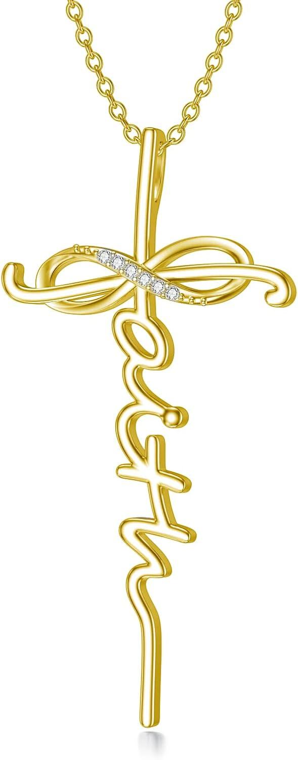 Sterling Silver Diamond Cross Necklace for Women-Type 11 - Gold