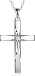 wholesale 925 Sterling Silver Cross Pendant with Round Cut Cubic Zirconia Stone Necklace for Women-0-0