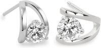 wholesale White Gold 925 Sterling Silver Moissanite Stud Hoop Earrings for Women 4mm Round Cut Cubic Zirconia Alternative  Set-Split Double Huggie Hoop Stlye