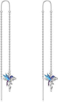 wholesale 925 Sterling Silver Hummingbird Threader Earrings with Platinum Plating for Women-B2-Silver+hummingbird