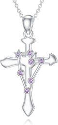 wholesale 925 Sterling Silver Purple Crystal Star and Stone Decorated Zodiac Constellation Cross Pendant Necklace-0-0