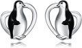wholesale 925 Sterling Silver Penguin Heart Stud Earrings for Women - Cute Gift Idea-0-0