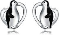 wholesale 925 Sterling Silver Penguin Heart Stud Earrings for Women - Cute Gift Idea-Penguin