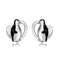 wholesale 925 Sterling Silver Penguin Earrings Wholesale In Heart Shape Design-Penguin