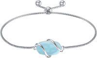 wholesale  Sterling Silver Gemstone Dainty Link Bracelet for Women -A-Aquamarine-March
