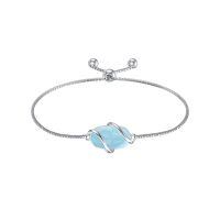 wholesale 925 Sterling Silver Abalone Shell Square Charm Adjustable Bolo Bracelet for Women-A-Aquamarine-March