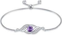 wholesale Sterling Silver Birthstone Dainty Infinity Bracelet for Women-02-Feb.-Amethyst