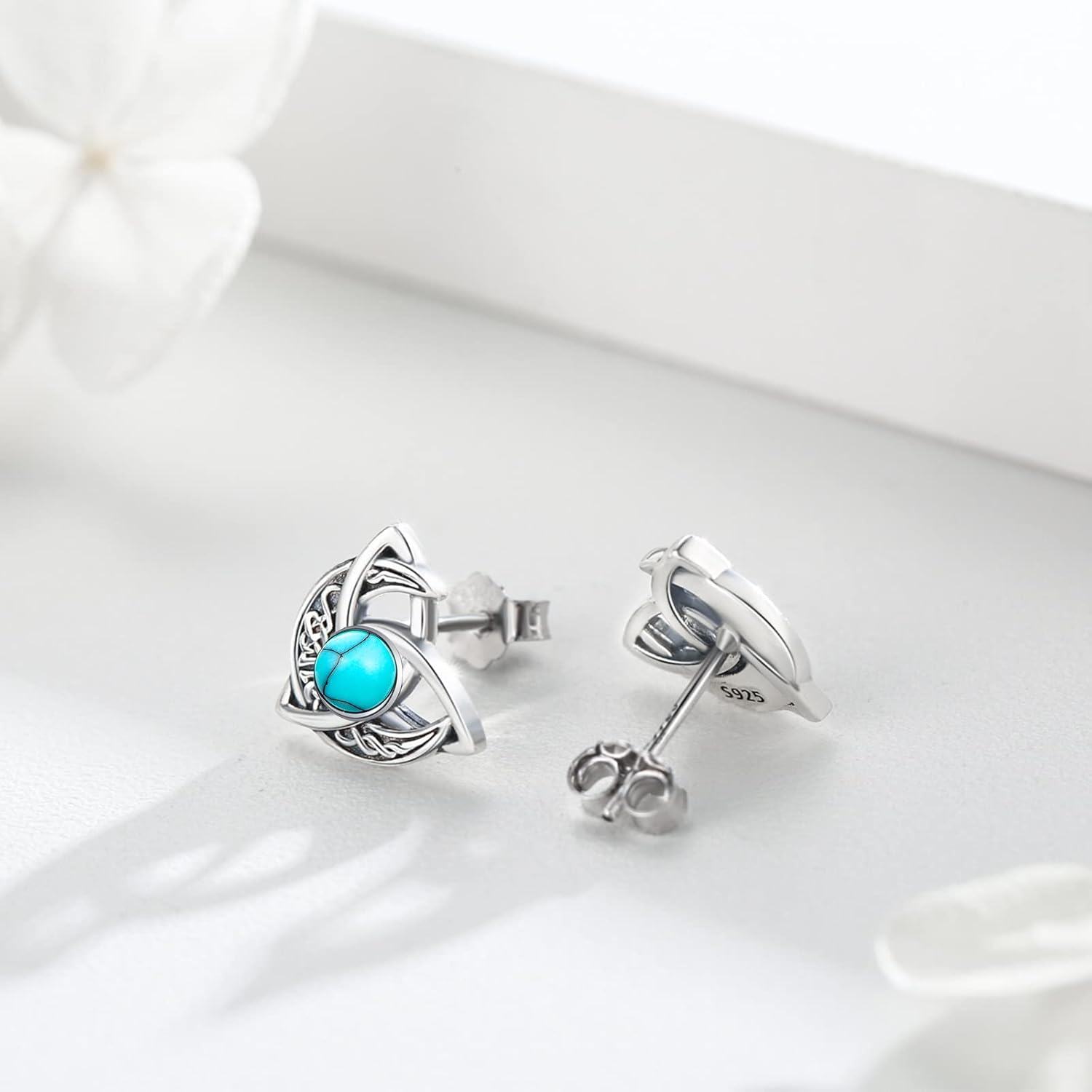925 Sterling Silver Turquoise Celtic Triquetra Stud Earrings - Vintage  for Her-0-1