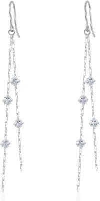 wholesale 925 Sterling Silver Princess Cut Cubic Zirconia Linear Threader Earrings-Long Chain Earrings