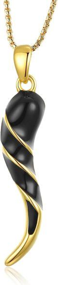 wholesale Gold Plated 925 Sterling Silver Black Onyx Twisted Horn Necklace for Women and Men-0-0