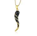wholesale Gold Plated 925 Sterling Silver Black Onyx Twisted Horn Necklace for Women and Men-0-0