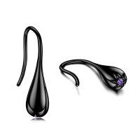 wholesale Black 925 Sterling Silver Tear Drop Dangle Earrings with Purple Crystal Gift for Women-black teardrop earrings