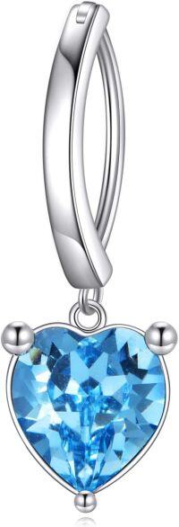 wholesale 925 Sterling Silver Dangle Clicker Belly Button Ring for Women Simple Reverse Navel Rings Body Jewelry-bule Heart belly ring