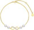 wholesale 10K Gold Infinity & Pearls Ankle Anklet with Moissanites and White Freshwater Cultured Pearls - Adjustable Length (7-8 inches)-0-5