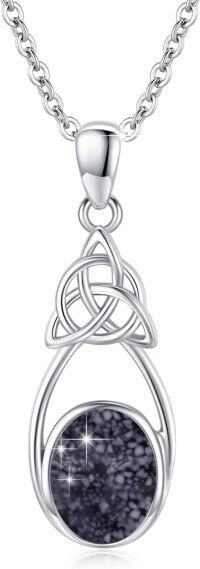 wholesale 925 Sterling Silver Celtic Knot Black Druzy Pendant Necklace-D-Black Onyx