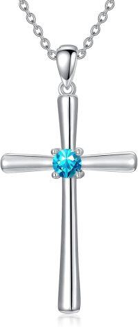 wholesale 925 Sterling Silver Birthstone Cross Necklace for Women 18 20-12-December-Swiss Blue Topaz
