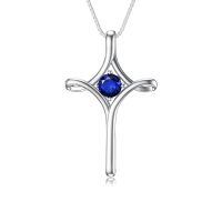 wholesale 925 Sterling Silver Birthstone Cross Necklace for Women Fine Jewelry Gift-09-Sapphire-September