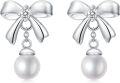 wholesale 925 Sterling Silver Moissanite & Freshwater Pearl Elegant Bow Dangle Earrings-0-0