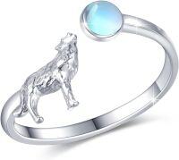 wholesale 925 Sterling Silver 925 Sterling Silver Moonstone Celtic Wolf Howling Adjustable Ring-Wolf Ring 8#