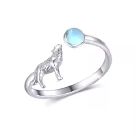 wholesale 925 Sterling Silver 925 Sterling Silver Moonstone Celtic Wolf Howling Adjustable Ring-Wolf Ring 9#