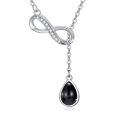 wholesale 925 Sterling Silver Platinum Plated Infinity Black Onyx Teardrop Lariat Necklace-0-0