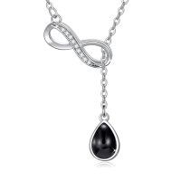 wholesale 925 Sterling Silver Platinum Plated Infinity Black Onyx Teardrop Lariat Necklace-Black-Onyx
