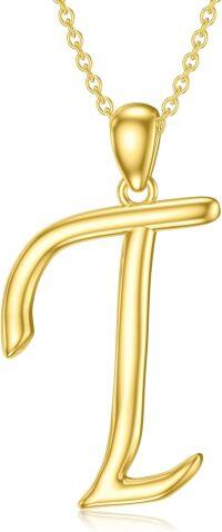 wholesale Sterling Silver 26 Letter Pendant Necklace-yellow gold plated-Letter T