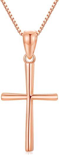 wholesale 14K White Gold Polished Cross Pendant Chain Necklace for Women Girls 20 + Extender-Rose Gold