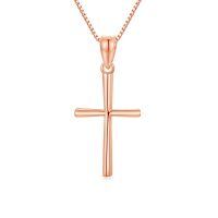 wholesale 14K White Gold Polished Cross Pendant Chain Necklace for Women Girls 20 + Extender-Rose Gold