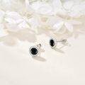 wholesale 925 Sterling Silver Round Cut Black Onyx & Cubic Zirconia Stud Earrings for Men and Women-0-3