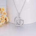 wholesale 925 Sterling Silver Mother and Child Heart Pendant Necklace with Cubic Zirconia for Women-0-3