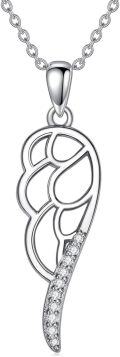 wholesale 925 Sterling Silver Cubic Zirconia Angel Wing Pendant with Cubic Zirconia on 18 Cable Chain-0-0