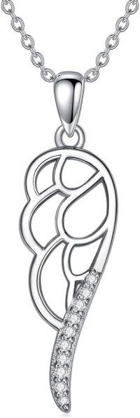 wholesale 925 Sterling Silver Cubic Zirconia Angel Wing Pendant with Cubic Zirconia on 18 Cable Chain-Sterling Silver