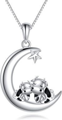 wholesale 925 Sterling Silver Cow on the Moon Star Pendant Necklace - Cute s for Women-Cow
