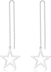 wholesale 925 Sterling Silver Threader Earrings Star Moon Tiny Cube Rhombus Sector Beads Dream Catcher Evil Eye Butterfly Leaf Lightning Bolt Tassel Dangle Drop Chain Charm s for Women-C Star