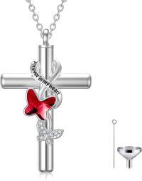 wholesale Sterling Silver Urn Cross Necklace for Ashes Cremation Jewelry with Funnel Kit-A_Red Butterfly Urn Necklace Non-personalized
